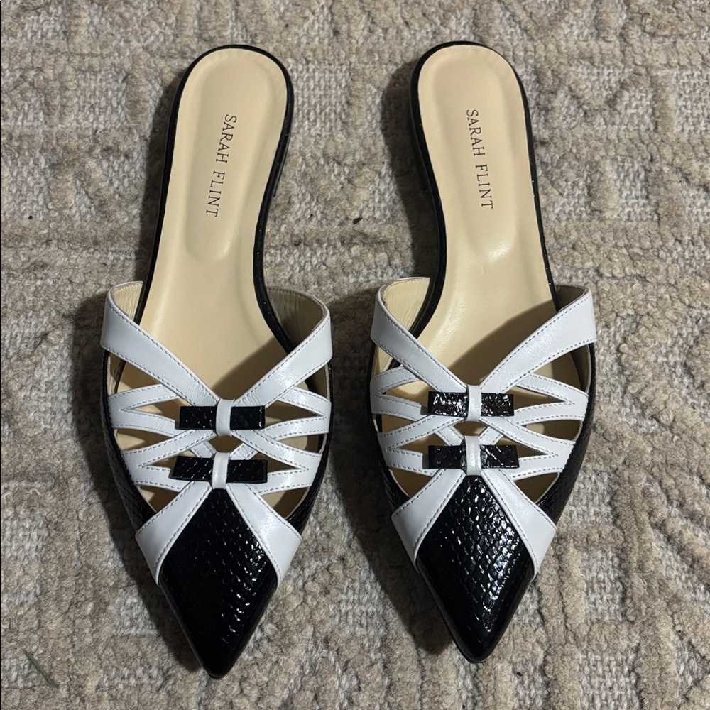 Sarah Flint Kim Mule in Black and White Embossed Calf - Picture 2 of 8